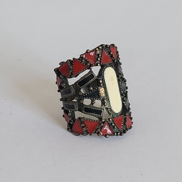 Vintage Ethnic Tribal Aztec Native Boho Geometric Costume Full Finger Ring - Picture 3 of 8